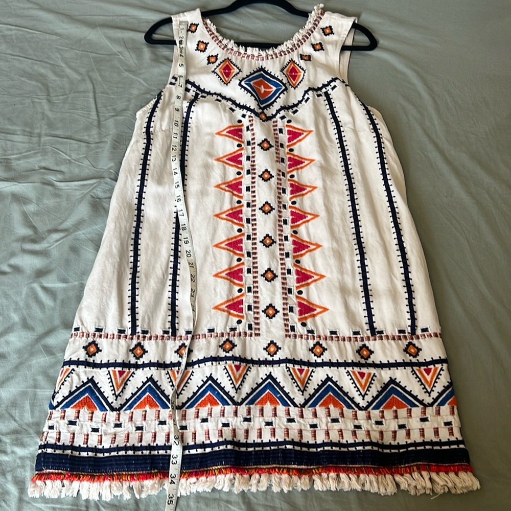Anthropologie White and Multicolor Embroidered Midi Dress
